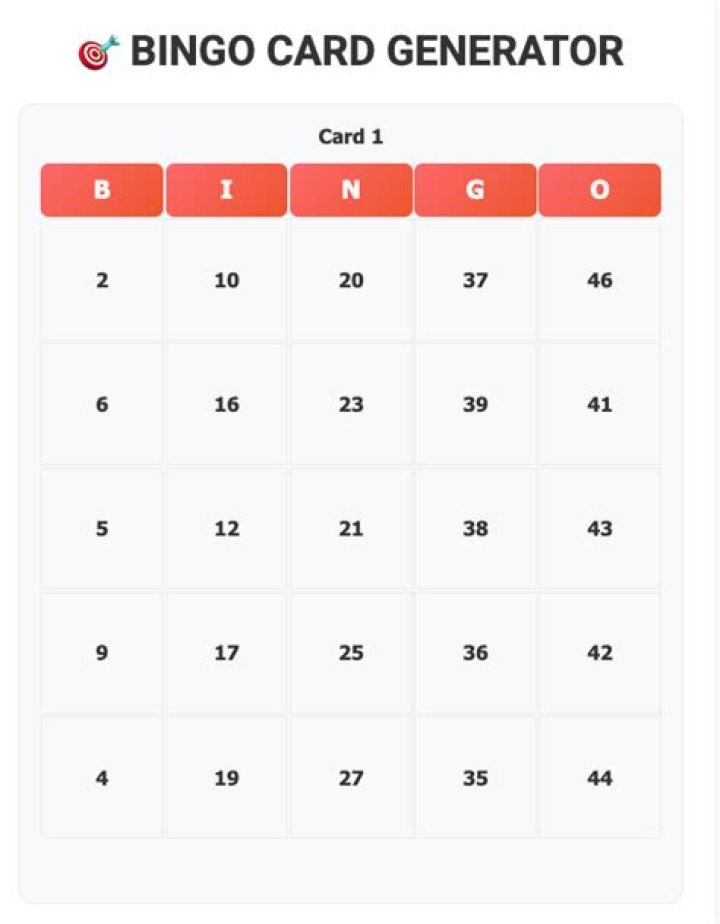 Bingo Card Generator Calculator Quiz